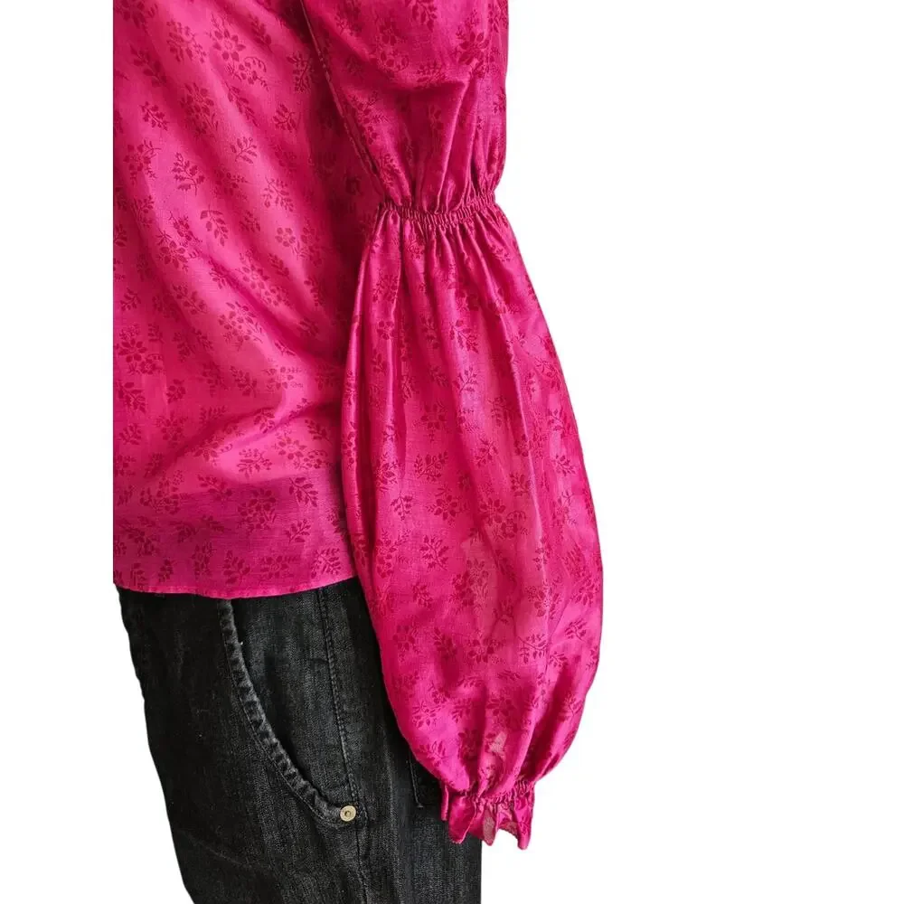 Ulla Johnson Aster Silk Blend Blouse Fuchsia Pink Puff Sleeve Size 0